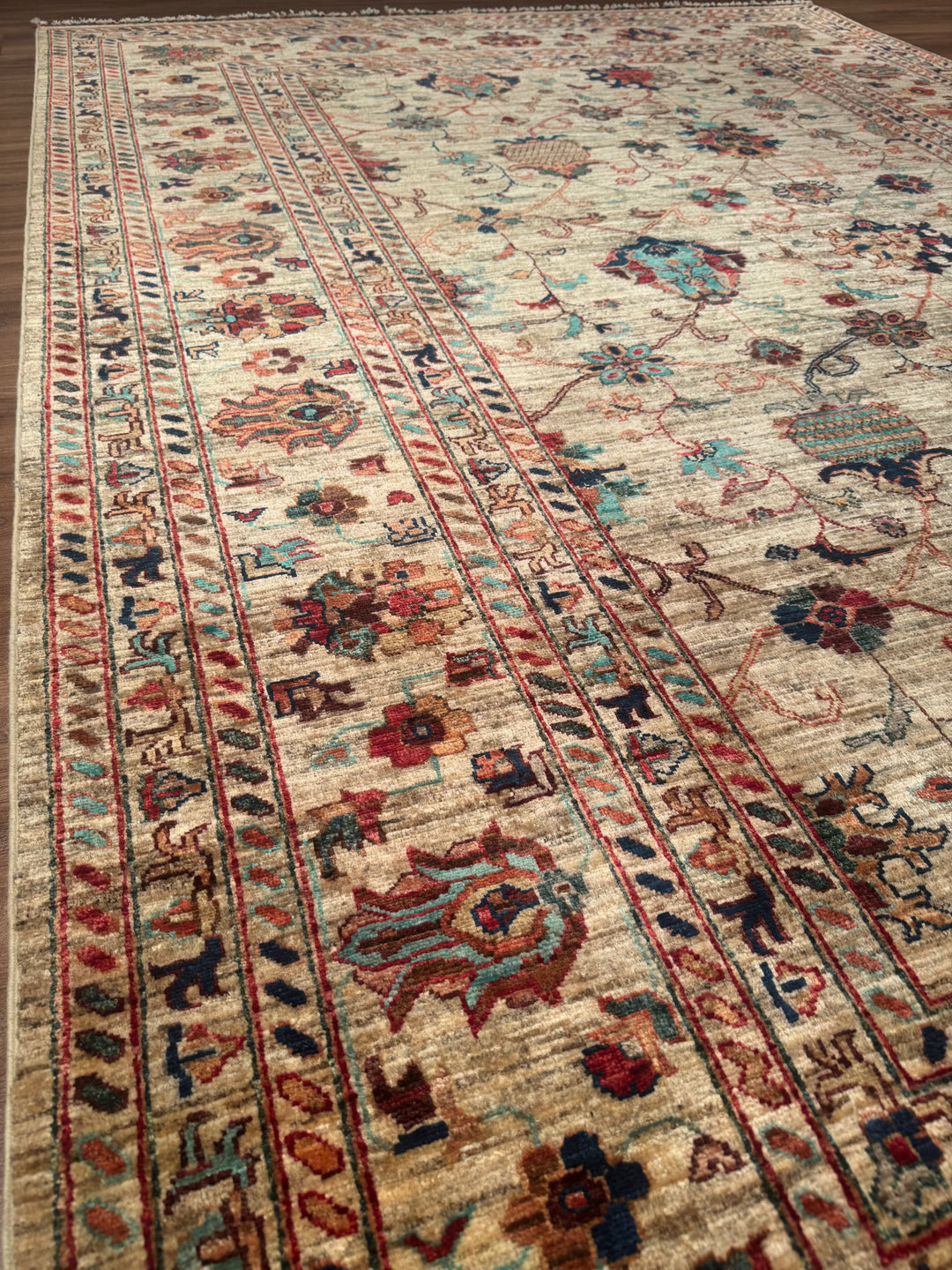 Sultani One Thousand and One Nights Original Handwoven Beige Root Dye Wool Rug 206x300 cm (6.18 square meters) - 7x10 ft 