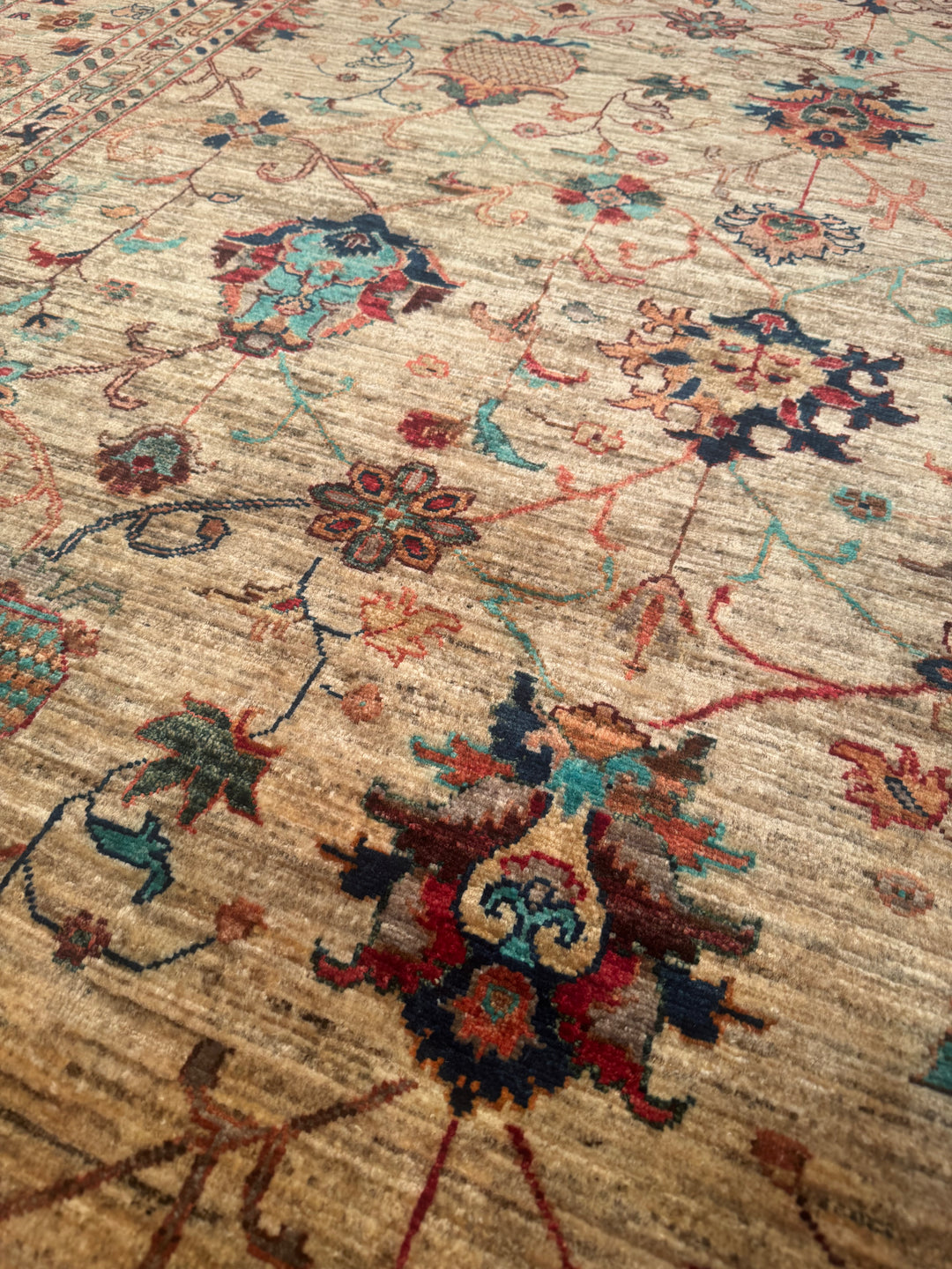 Sultani One Thousand and One Nights Original Handwoven Beige Root Dye Wool Rug 206x300 cm (6.18 square meters) - 7x10 ft 