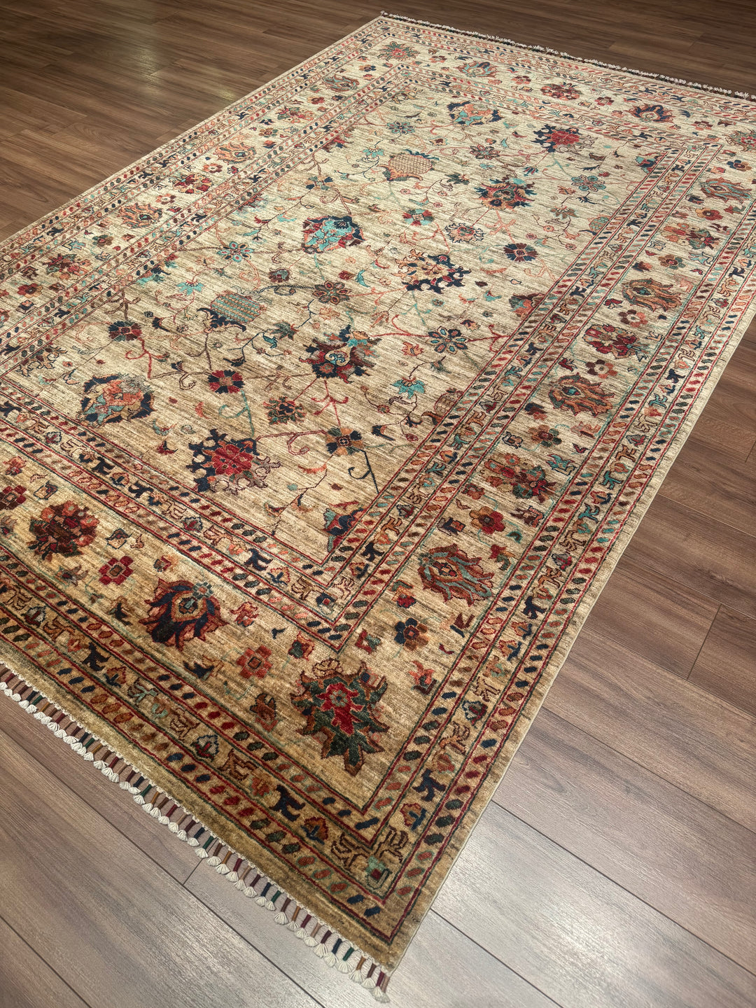 Sultani One Thousand and One Nights Original Handwoven Beige Root Dye Wool Rug 206x300 cm (6.18 square meters) - 7x10 ft 