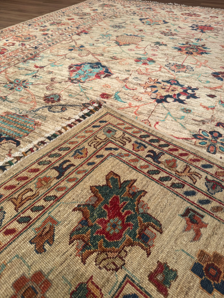 Sultani One Thousand and One Nights Original Handwoven Beige Root Dye Wool Rug 206x300 cm (6.18 square meters) - 7x10 ft 