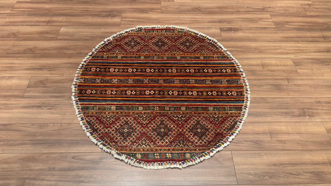 Khorjin Yuvarlak Orjinal El Dokuması Multi Kök Boya Yün Halı 118x120 1.42 Metrekare - 4x4 ft