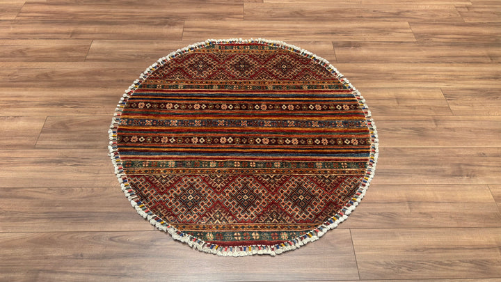 Khorjin Yuvarlak Orjinal El Dokuması Multi Kök Boya Yün Halı 118x120 1.42 Metrekare - 4x4 ft