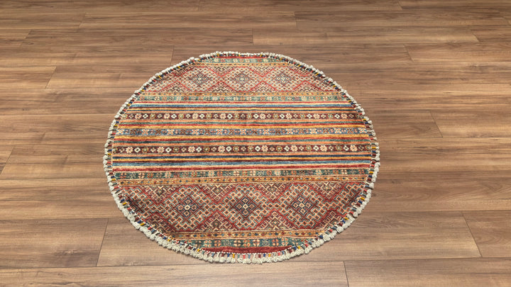 Khorjin Round Original Hand Woven Multi Vegetable Dyed Wool Carpet 118x120 1.42 Square Meters - 4x4 ft