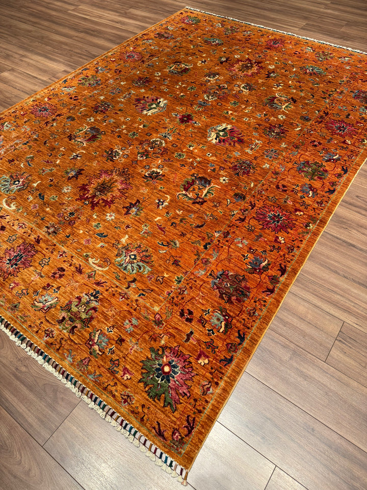 Sultani One Thousand and One Nights Original Handwoven Orange Root Dye Wool Rug 207x297 cm (6.04 square meters) - 7x10 ft 