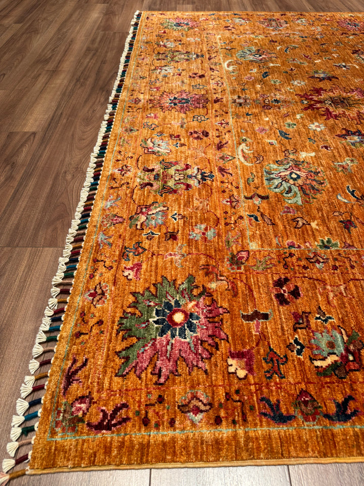 Sultani One Thousand and One Nights Original Handwoven Orange Root Dye Wool Rug 207x297 cm (6.04 square meters) - 7x10 ft 
