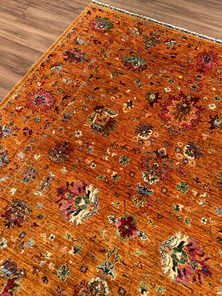Sultani One Thousand and One Nights Original Handwoven Orange Root Dye Wool Rug 207x297 cm (6.04 square meters) - 7x10 ft 