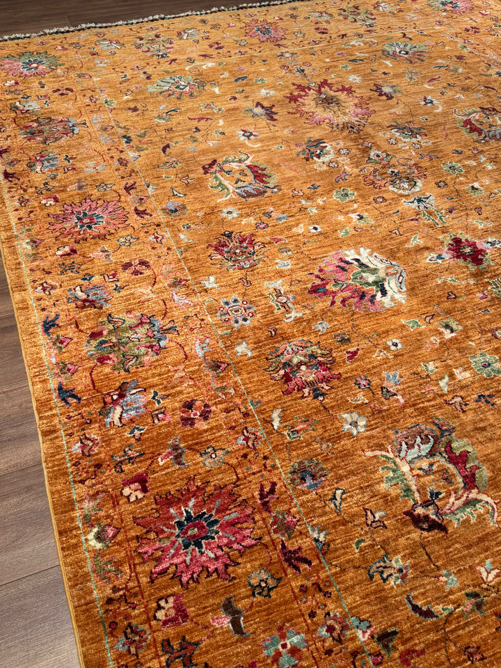 Sultani One Thousand and One Nights Original Handwoven Orange Root Dye Wool Rug 207x297 cm (6.04 square meters) - 7x10 ft 