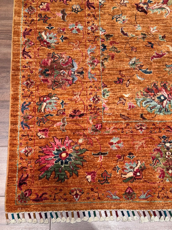 Sultani One Thousand and One Nights Original Handwoven Orange Root Dye Wool Rug 207x297 cm (6.04 square meters) - 7x10 ft 