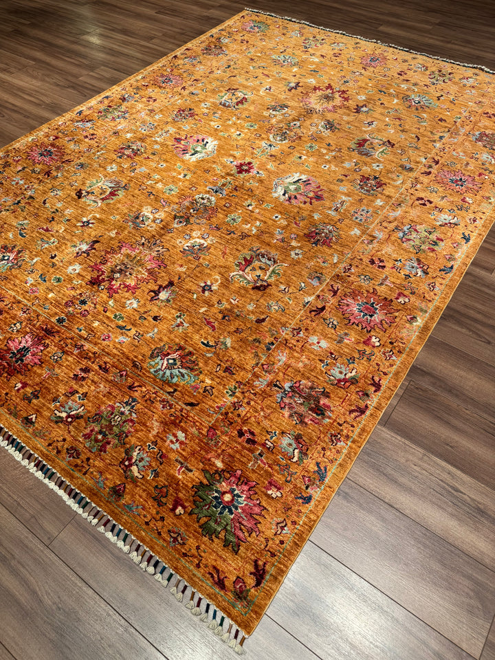 Sultani One Thousand and One Nights Original Handwoven Orange Root Dye Wool Rug 207x297 cm (6.04 square meters) - 7x10 ft 