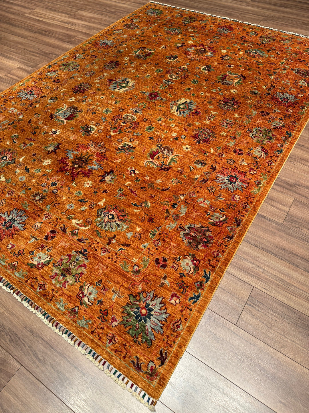 Sultani Binbirgece Orijinal El Dokuması Turuncu Kök Boya Yün Halı 207x300 6.21 Metrekare - 7x10 ft