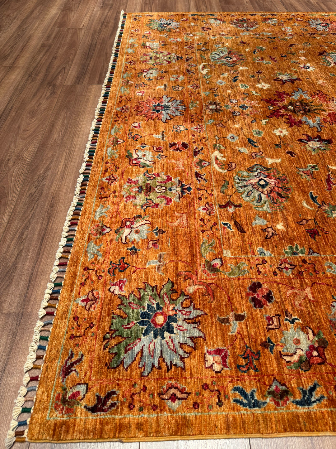 Sultani Binbirgece Orijinal El Dokuması Turuncu Kök Boya Yün Halı 207x300 6.21 Metrekare - 7x10 ft