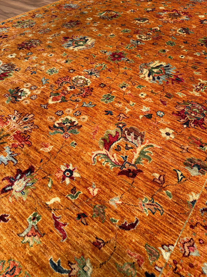 Sultani Binbirgece Orijinal El Dokuması Turuncu Kök Boya Yün Halı 207x300 6.21 Metrekare - 7x10 ft