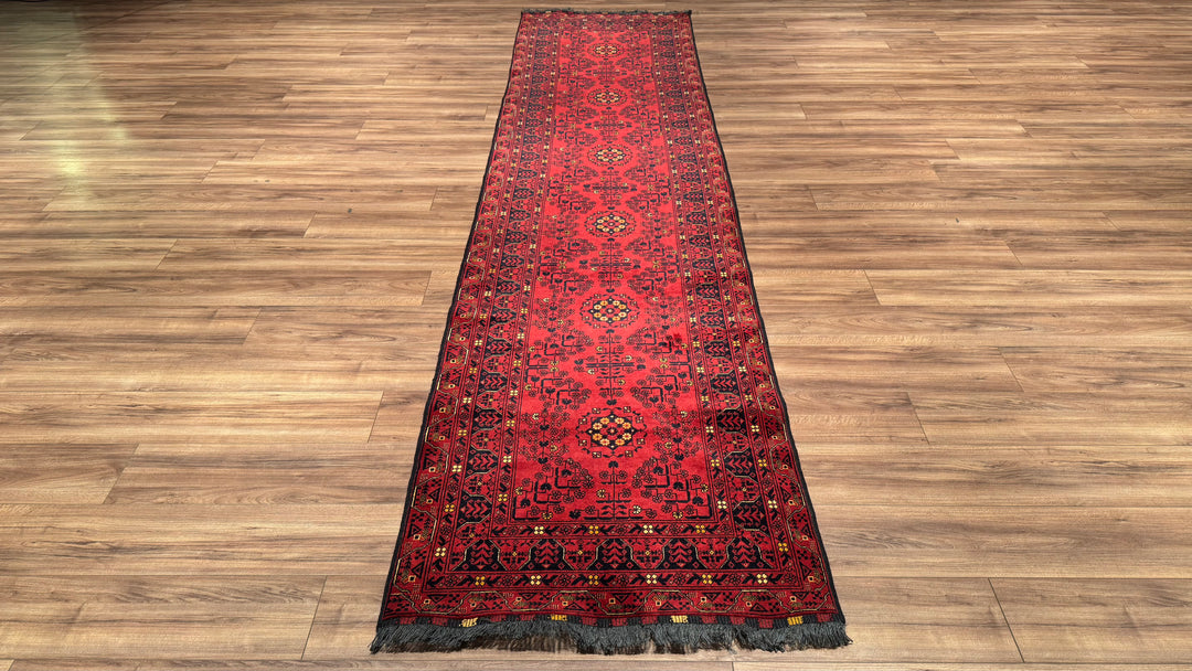 Afghan Rug Long Runner Kunduz Original Hand Woven Vegetable Dyed Wool 0.91x381 3.47 Square Meters - 3x12 ft