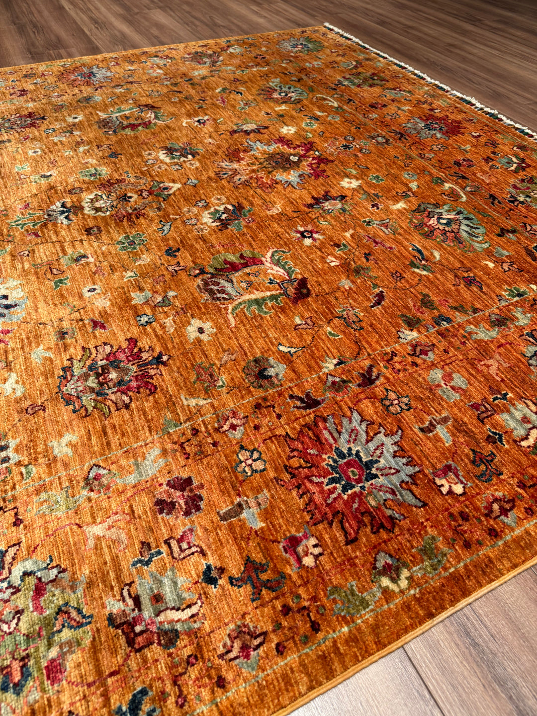 Sultani Binbirgece Orijinal El Dokuması Turuncu Kök Boya Yün Halı 207x300 6.21 Metrekare - 7x10 ft