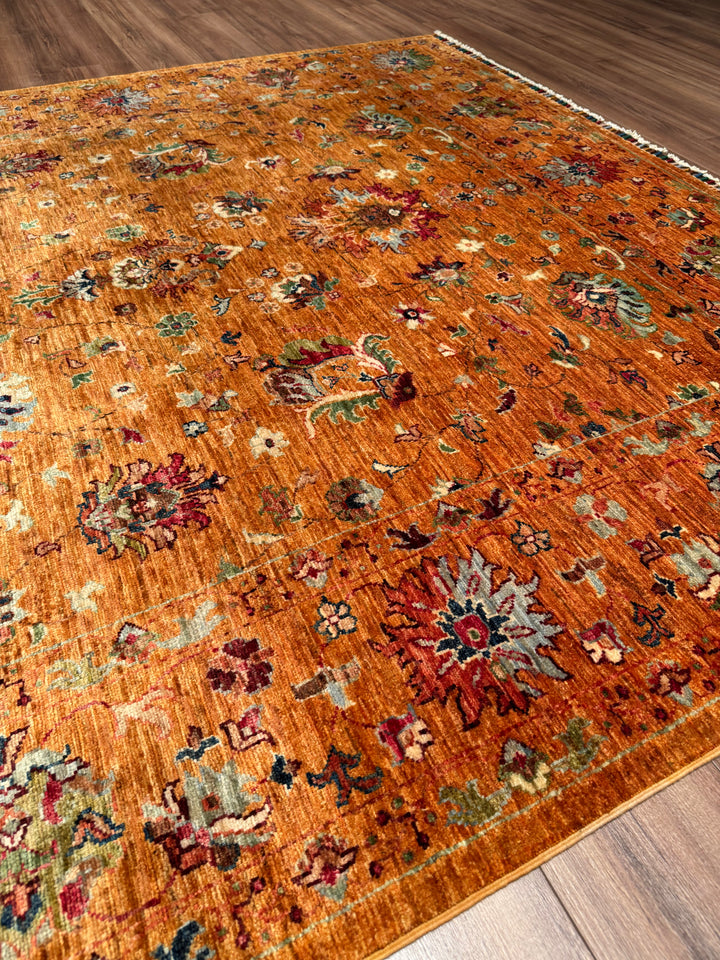 Sultani Binbirgece Orijinal El Dokuması Turuncu Kök Boya Yün Halı 207x300 6.21 Metrekare - 7x10 ft