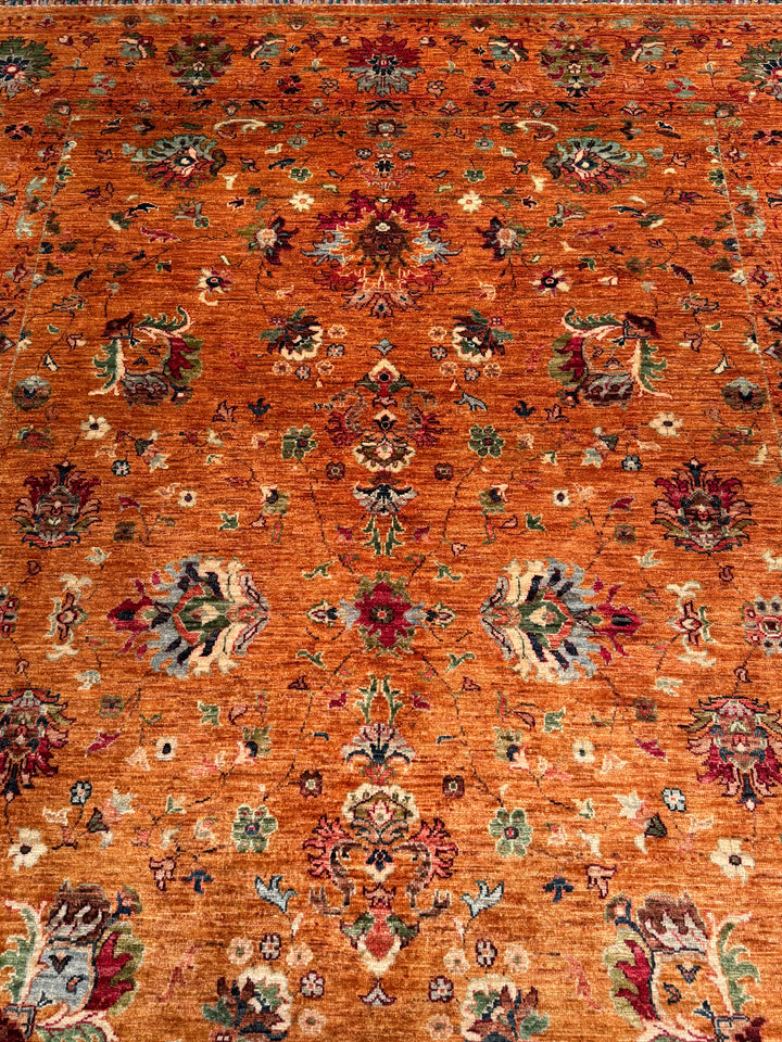 Sultani Binbirgece Orijinal El Dokuması Turuncu Kök Boya Yün Halı 207x300 6.21 Metrekare - 7x10 ft