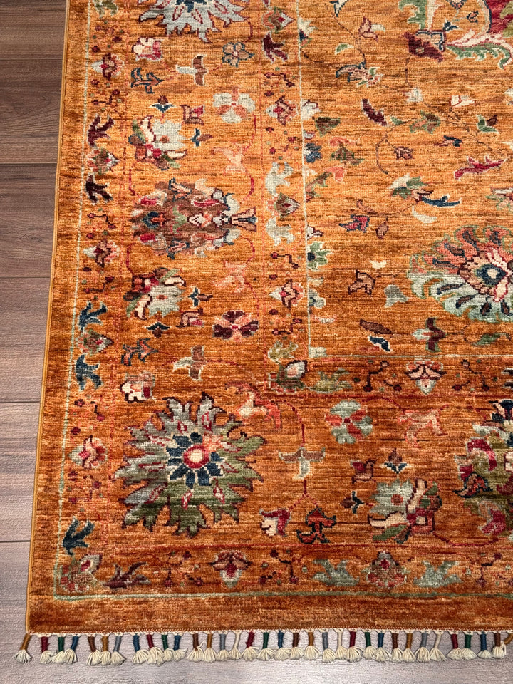 Sultani Binbirgece Orijinal El Dokuması Turuncu Kök Boya Yün Halı 207x300 6.21 Metrekare - 7x10 ft