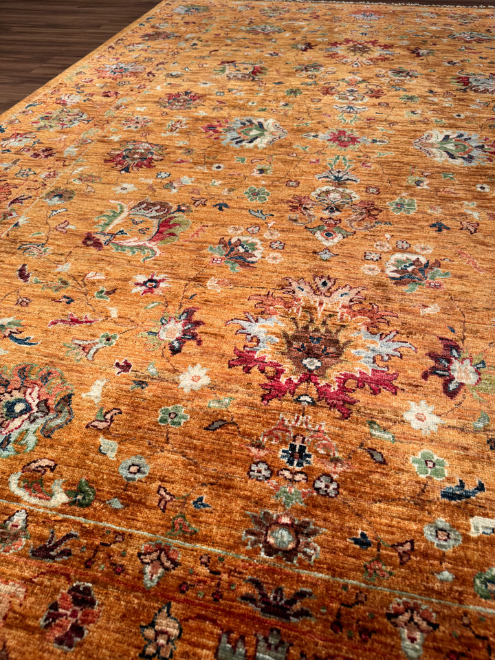 Sultani Binbirgece Orijinal El Dokuması Turuncu Kök Boya Yün Halı 207x300 6.21 Metrekare - 7x10 ft