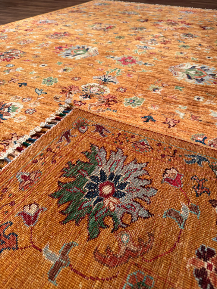 Sultani Binbirgece Orijinal El Dokuması Turuncu Kök Boya Yün Halı 207x300 6.21 Metrekare - 7x10 ft