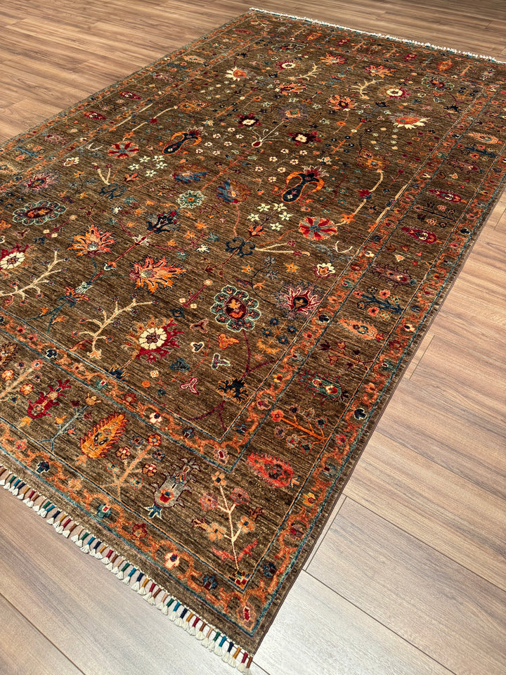 سجادة سلطاني زهرية أصلية مصنوعة يدويًا من الصوف المصبوغ بصبغة جذور الأرض، مقاس 196 × 299، 5.86 متر مربع - 7 × 10 قدم