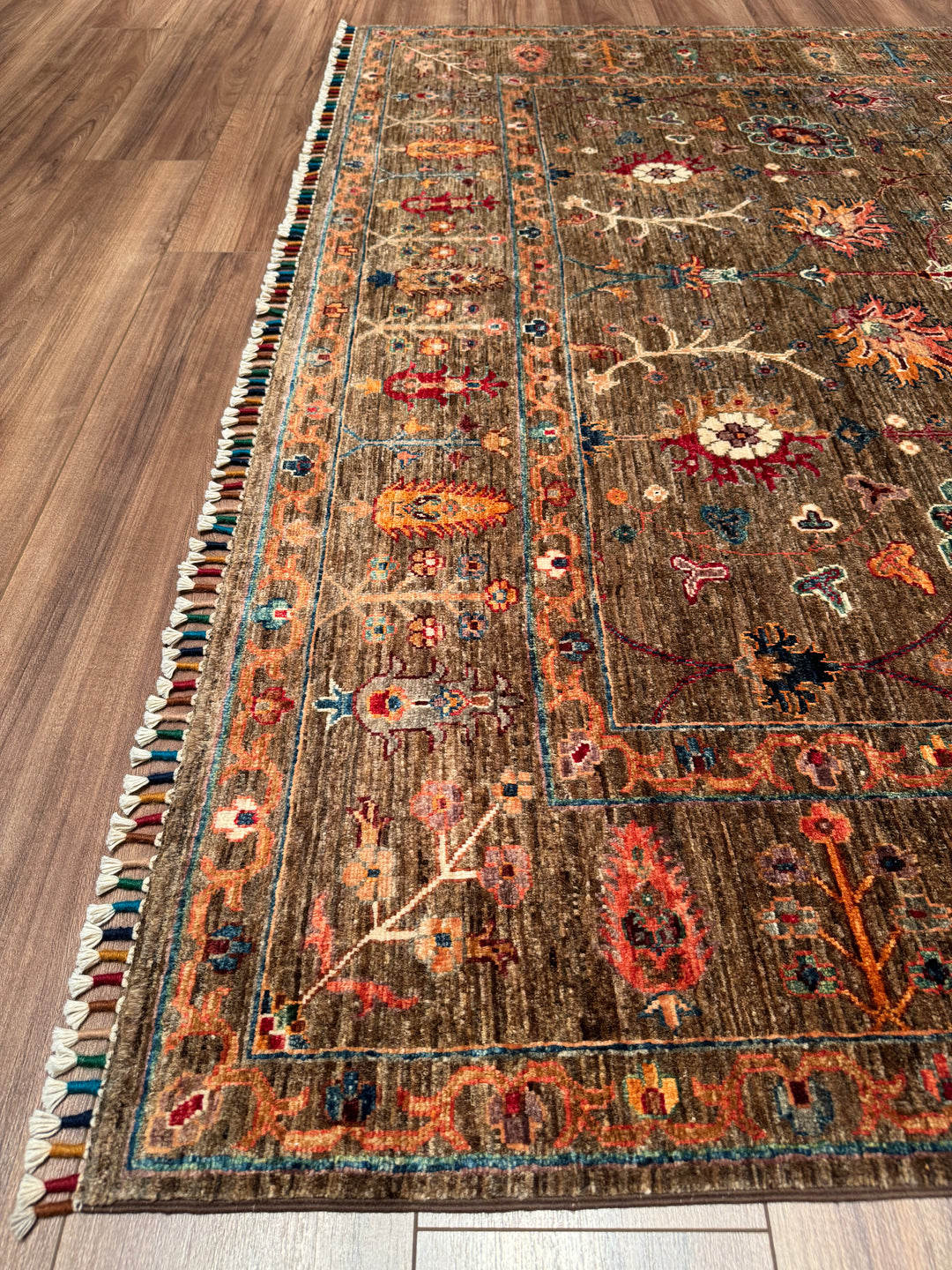 سجادة سلطاني زهرية أصلية مصنوعة يدويًا من الصوف المصبوغ بصبغة جذور الأرض، مقاس 196 × 299، 5.86 متر مربع - 7 × 10 قدم