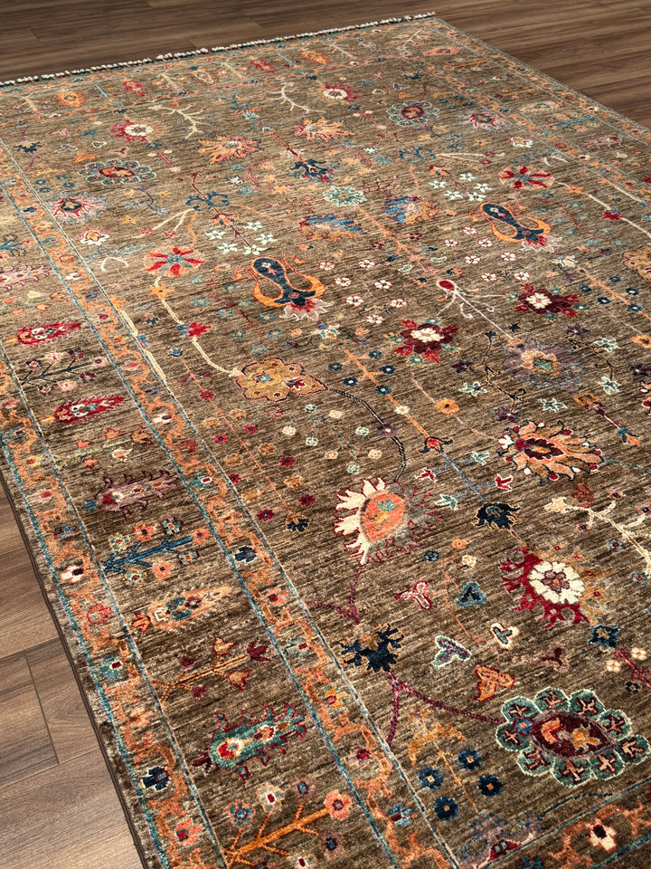 سجادة سلطاني زهرية أصلية مصنوعة يدويًا من الصوف المصبوغ بصبغة جذور الأرض، مقاس 196 × 299، 5.86 متر مربع - 7 × 10 قدم