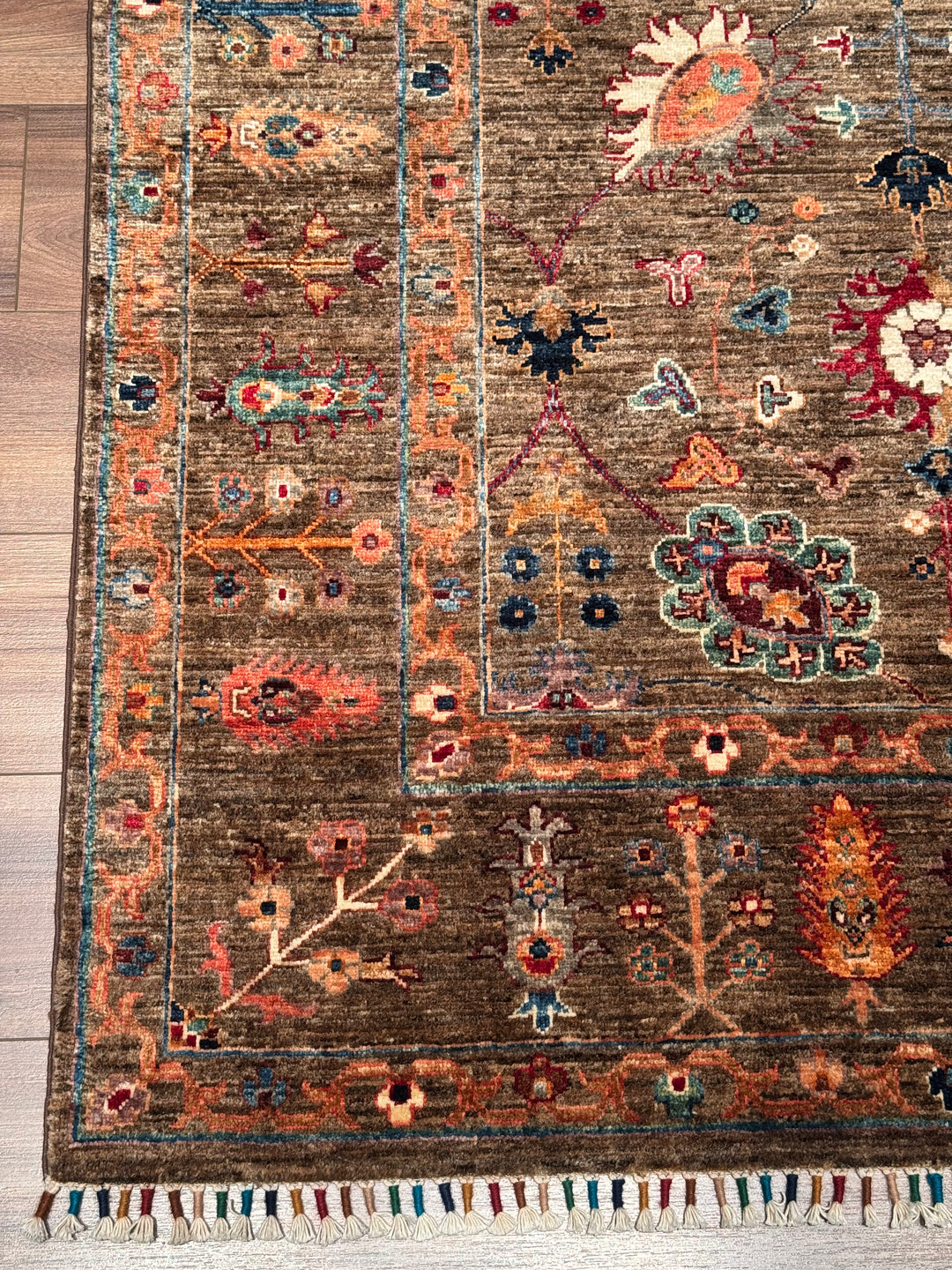 سجادة سلطاني زهرية أصلية مصنوعة يدويًا من الصوف المصبوغ بصبغة جذور الأرض، مقاس 196 × 299، 5.86 متر مربع - 7 × 10 قدم