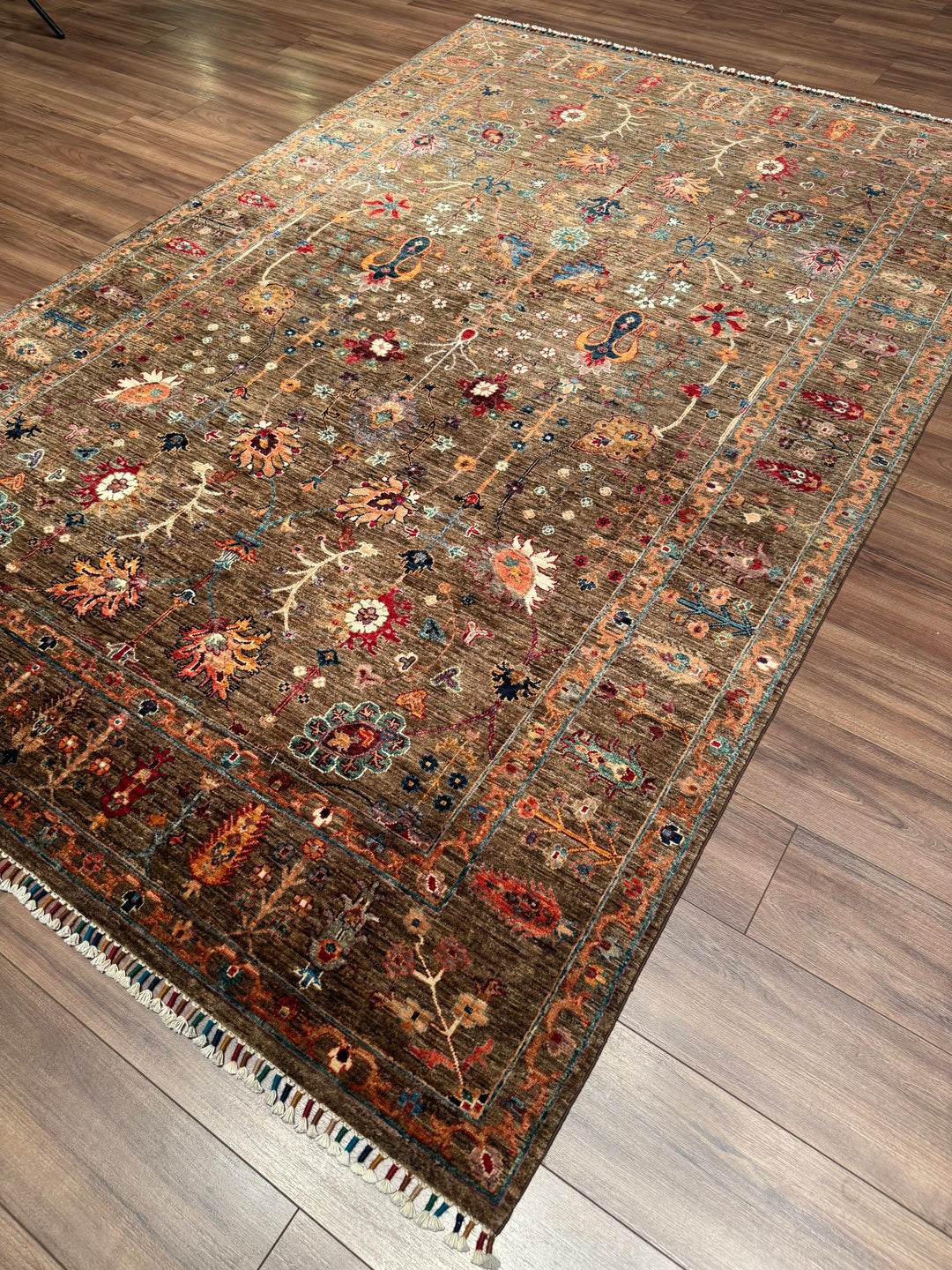 سجادة سلطاني زهرية أصلية مصنوعة يدويًا من الصوف المصبوغ بصبغة جذور الأرض، مقاس 196 × 299، 5.86 متر مربع - 7 × 10 قدم