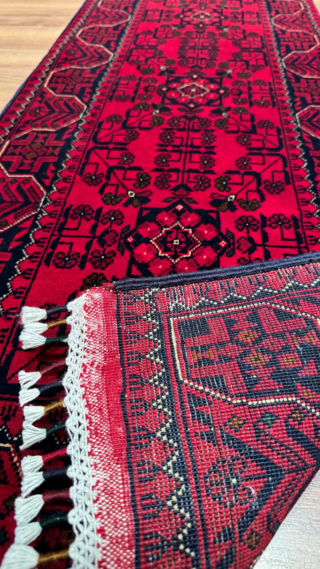 Afghan Carpet Hamyap Runner Original Hand Woven Vegetable Dyed Wool 0.57x151 0.86 Square Meters - 1x3 ft