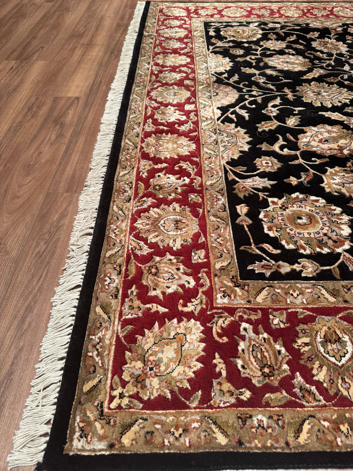 Hint Uşağı Orijinal El Dokuması Siyah Kırmızı Yün Bambu Halı 203x307 6.23 Metrekare - 8x10 ft