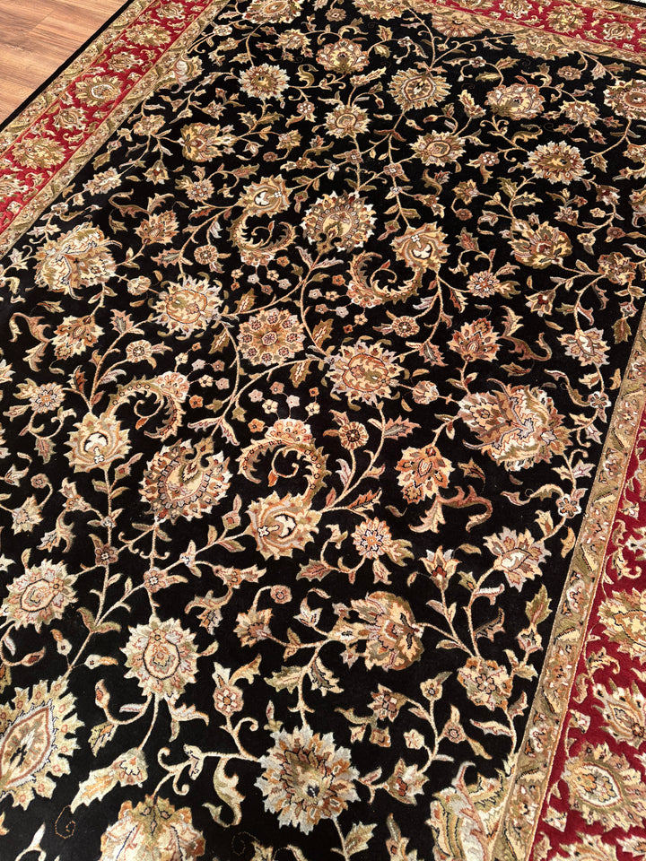 Hint Uşağı Orijinal El Dokuması Siyah Kırmızı Yün Bambu Halı 203x307 6.23 Metrekare - 8x10 ft