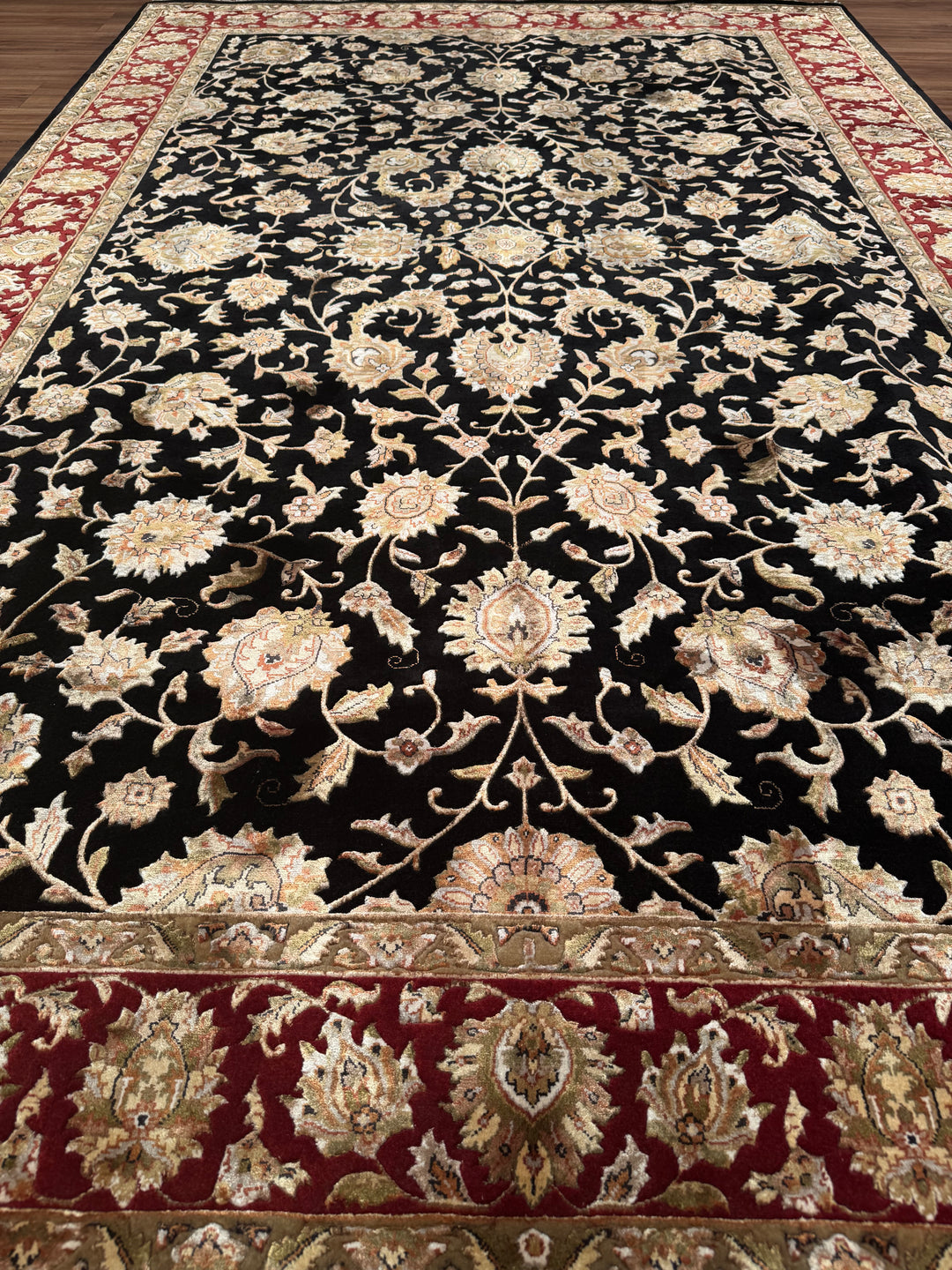 Hint Uşağı Orijinal El Dokuması Siyah Kırmızı Yün Bambu Halı 203x307 6.23 Metrekare - 8x10 ft