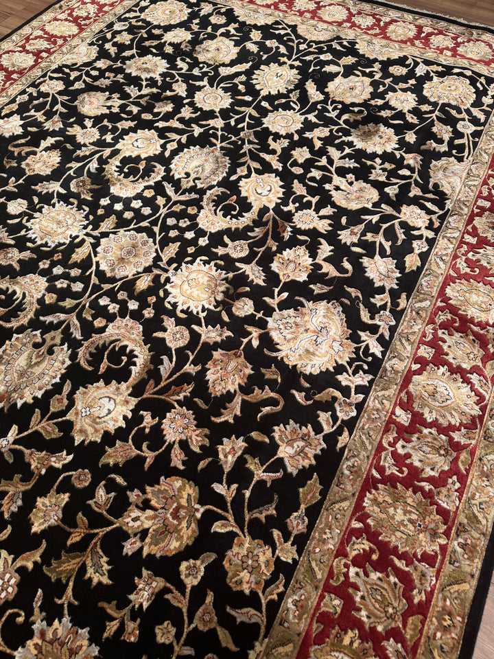 Hint Uşağı Orijinal El Dokuması Siyah Kırmızı Yün Bambu Halı 203x307 6.23 Metrekare - 8x10 ft