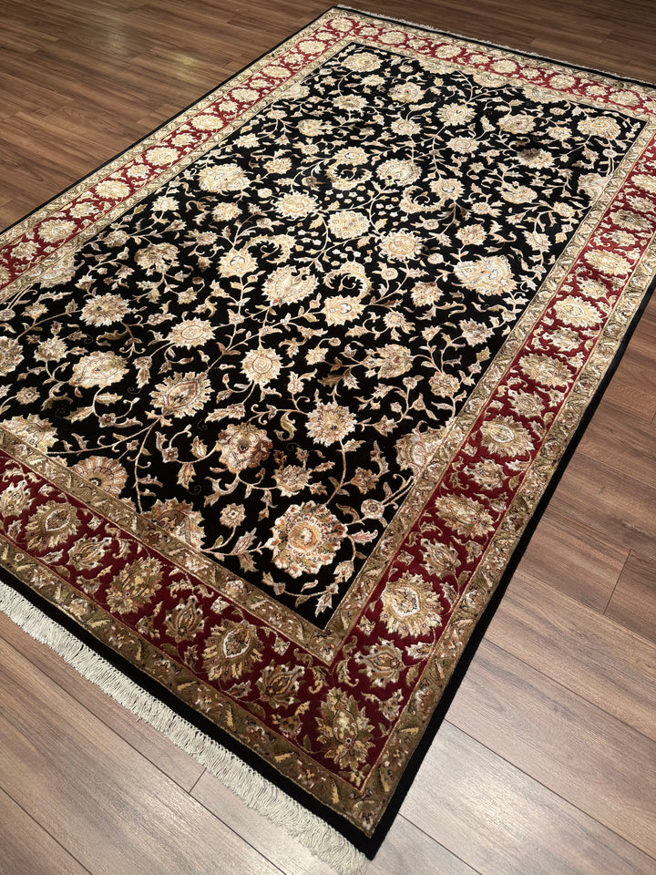 Hint Uşağı Orijinal El Dokuması Siyah Kırmızı Yün Bambu Halı 203x307 6.23 Metrekare - 8x10 ft