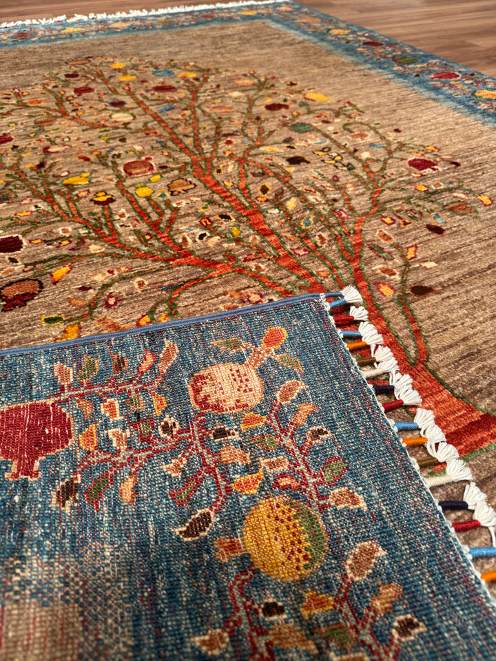 Hayat Ağacı Orijinal El Dokuması Mavi Kök Boya Yün Halı 154x196 3.02 Metrekare - 5x8 ft