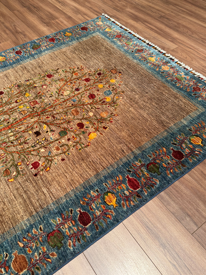 Hayat Ağacı Orijinal El Dokuması Mavi Kök Boya Yün Halı 154x196 3.02 Metrekare - 5x8 ft