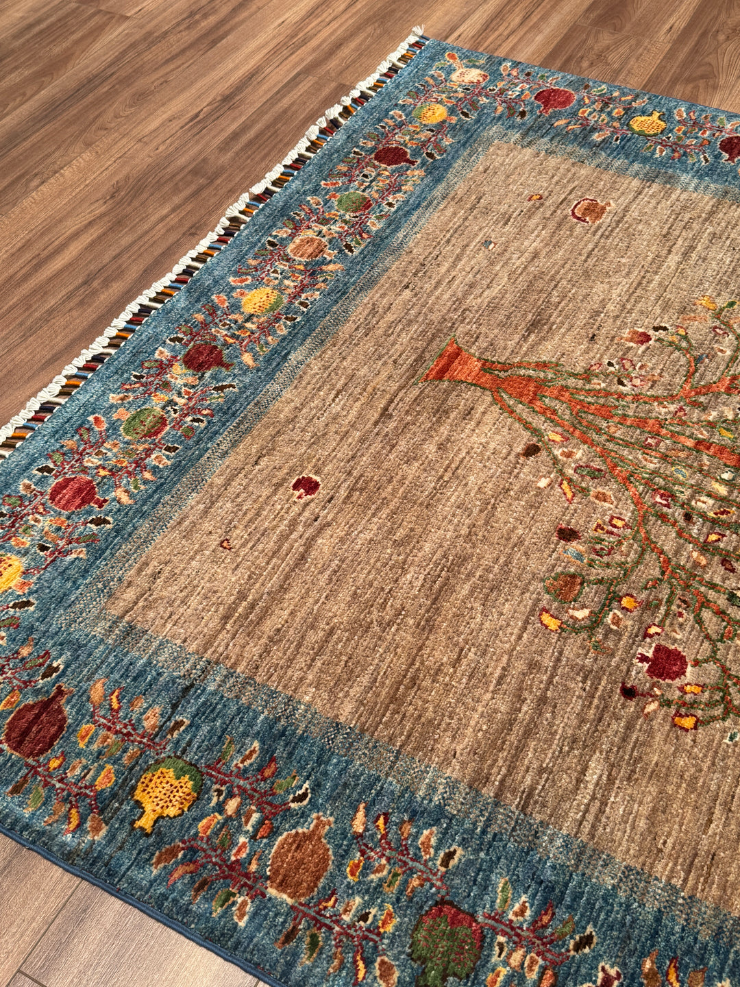 Hayat Ağacı Orijinal El Dokuması Mavi Kök Boya Yün Halı 154x196 3.02 Metrekare - 5x8 ft