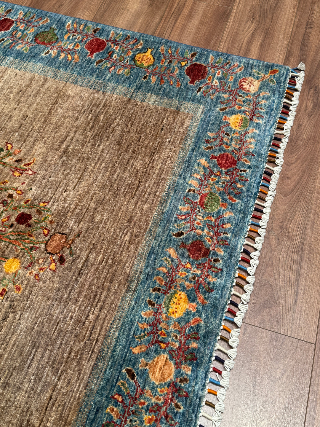Hayat Ağacı Orijinal El Dokuması Mavi Kök Boya Yün Halı 154x196 3.02 Metrekare - 5x8 ft