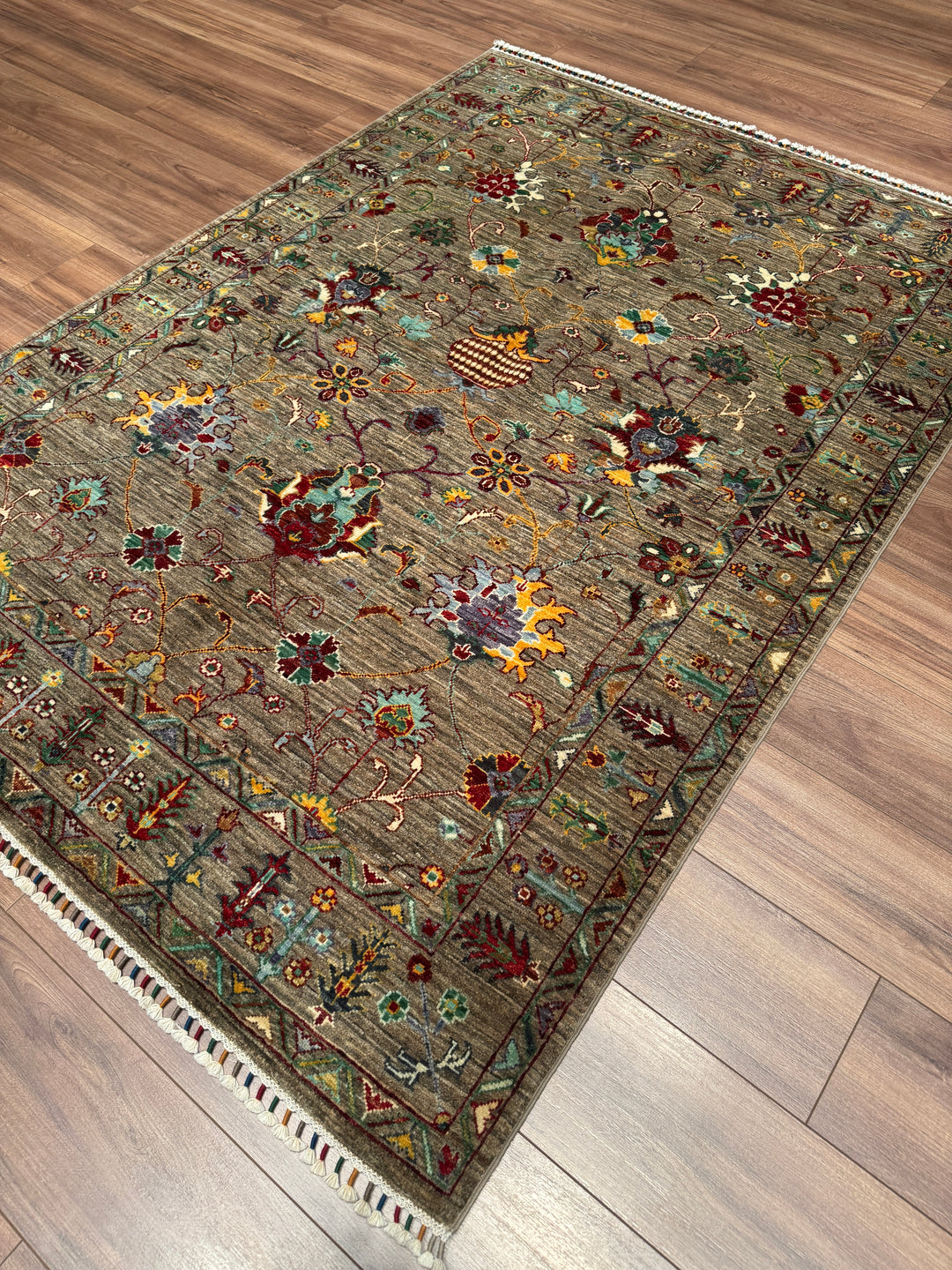 Sultani Binbirgece Orijinal El Dokuması Bej Kök Boya Yün Halı 150x205 3.08 Metrekare - 5x6 ft
