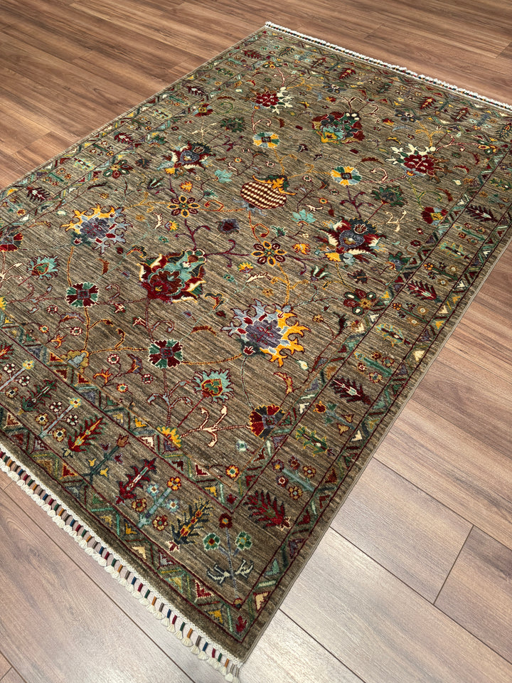 Sultani Binbirgece Orijinal El Dokuması Bej Kök Boya Yün Halı 150x205 3.08 Metrekare - 5x6 ft