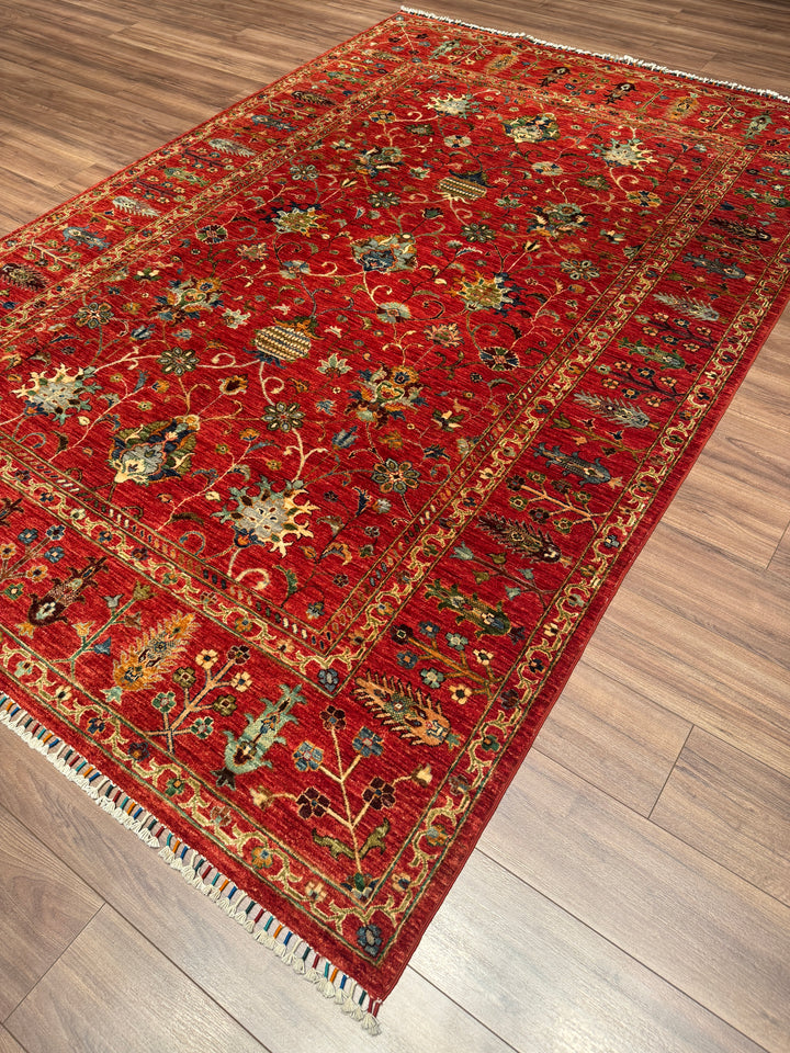 Sultani Binbirgece Orijinal El Dokuması Kırmızı Kök Boya Yün Halı 205x303 6.21 Metrekare - 7x10 ft