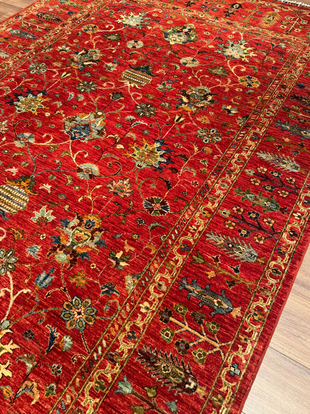Sultani Binbirgece Orijinal El Dokuması Kırmızı Kök Boya Yün Halı 205x303 6.21 Metrekare - 7x10 ft