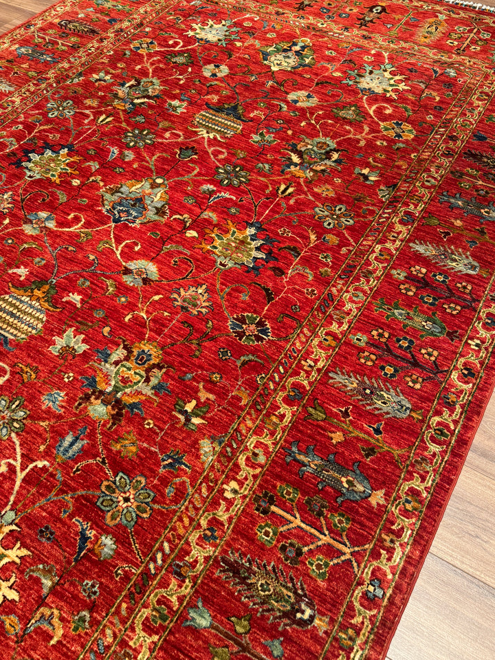 Sultani Binbirgece Orijinal El Dokuması Kırmızı Kök Boya Yün Halı 205x303 6.21 Metrekare - 7x10 ft