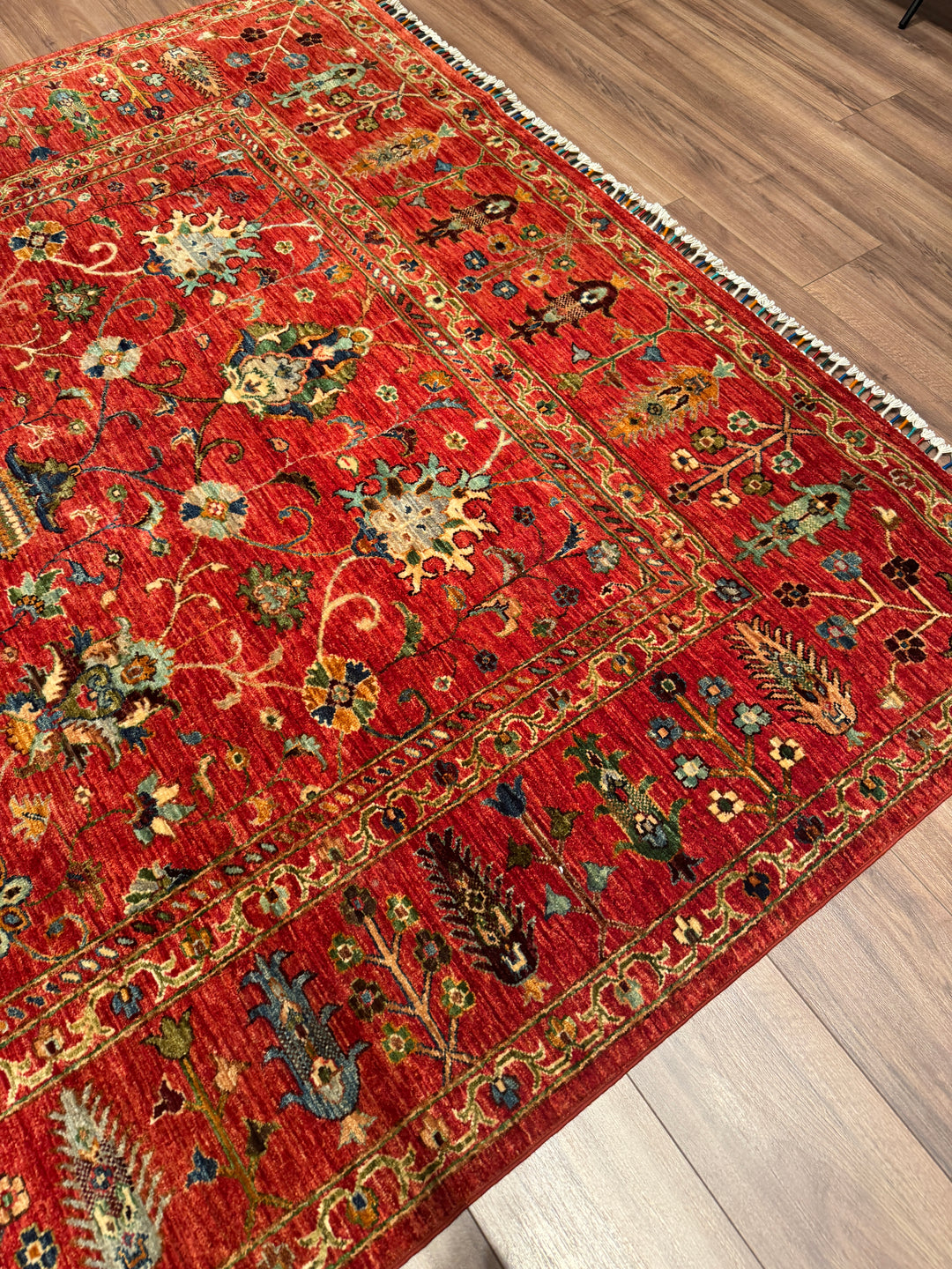 Sultani Binbirgece Orijinal El Dokuması Kırmızı Kök Boya Yün Halı 205x303 6.21 Metrekare - 7x10 ft