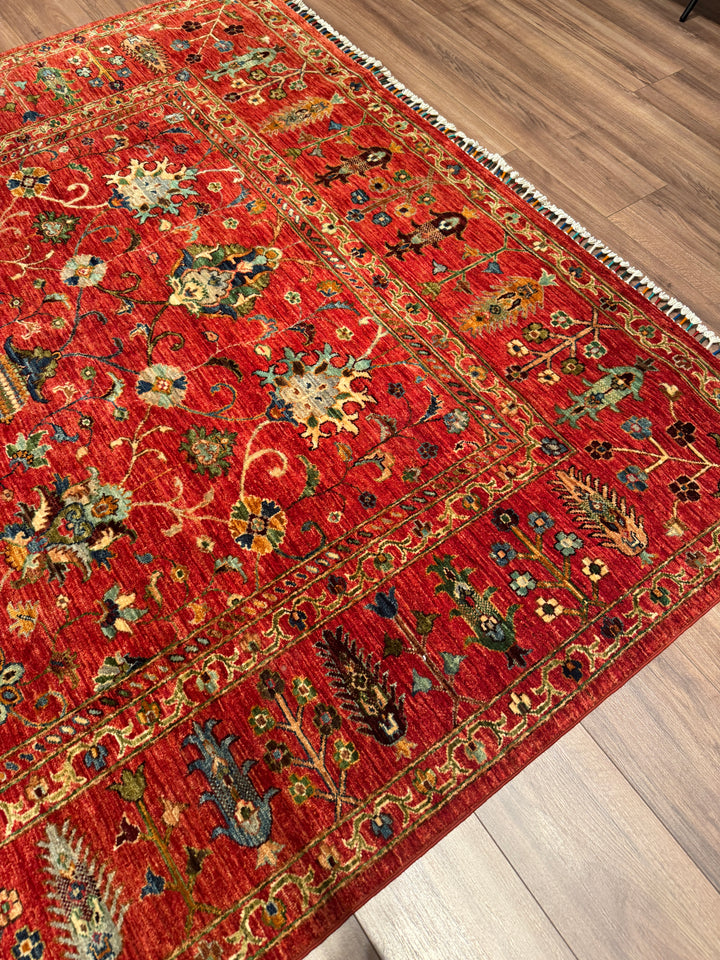 Sultani Binbirgece Orijinal El Dokuması Kırmızı Kök Boya Yün Halı 205x303 6.21 Metrekare - 7x10 ft