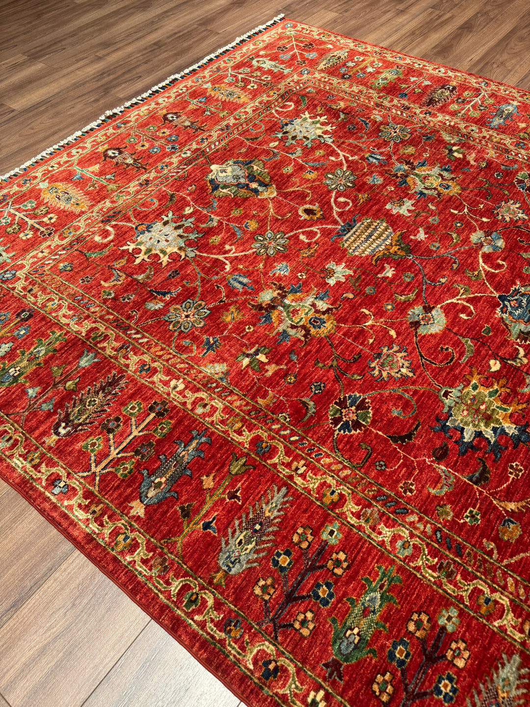 Sultani Binbirgece Orijinal El Dokuması Kırmızı Kök Boya Yün Halı 205x303 6.21 Metrekare - 7x10 ft