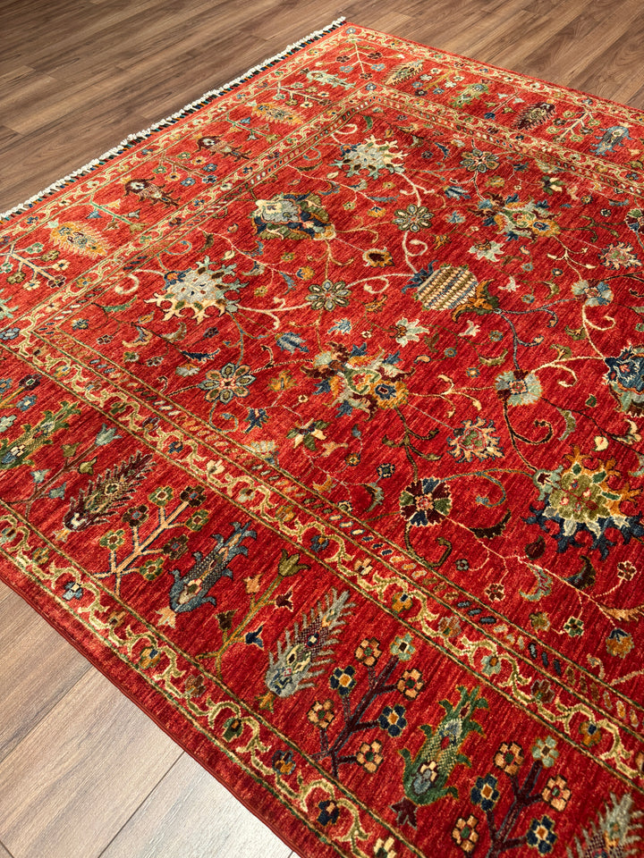 Sultani Binbirgece Orijinal El Dokuması Kırmızı Kök Boya Yün Halı 205x303 6.21 Metrekare - 7x10 ft