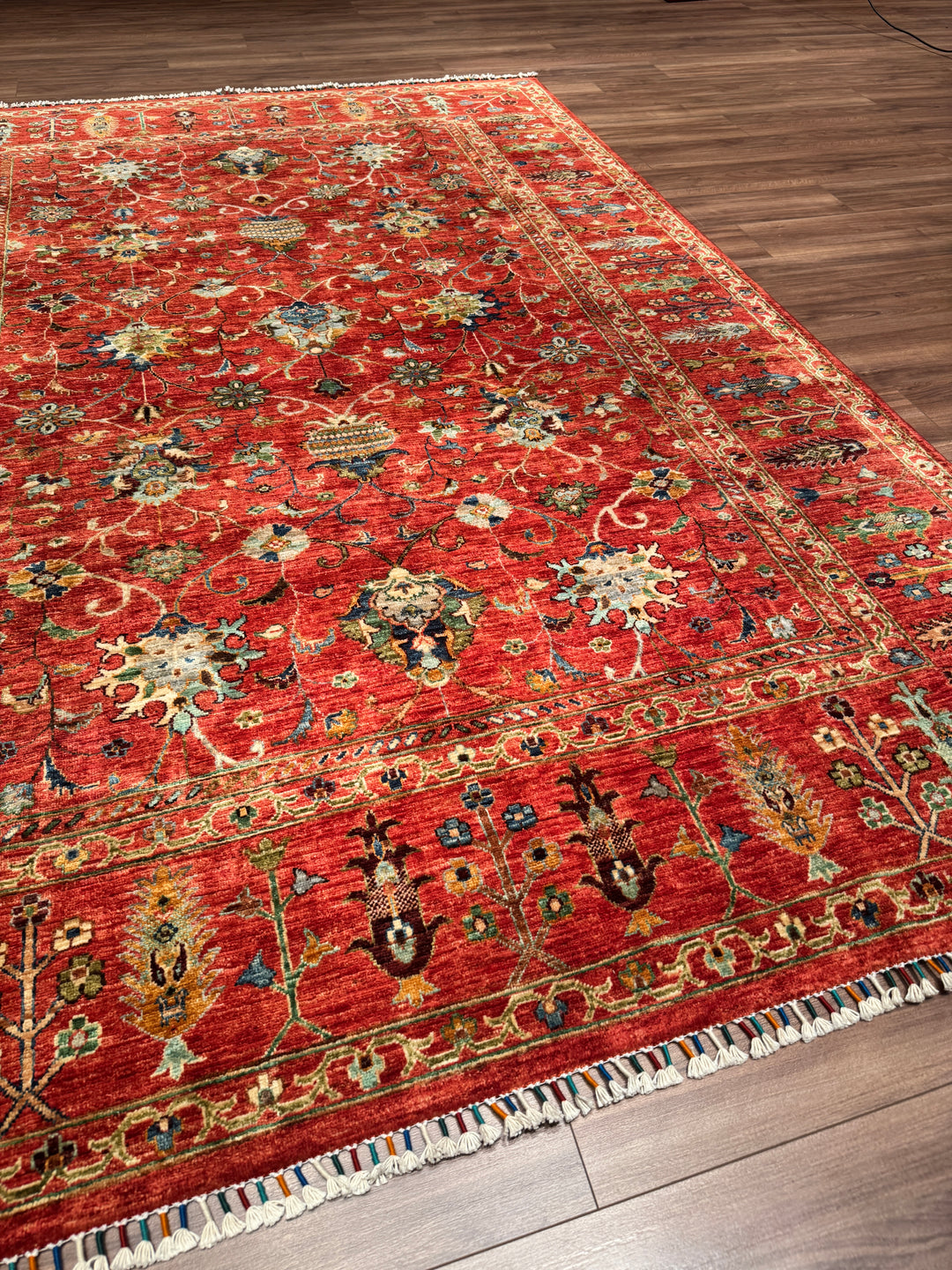 Sultani Binbirgece Orijinal El Dokuması Kırmızı Kök Boya Yün Halı 205x303 6.21 Metrekare - 7x10 ft