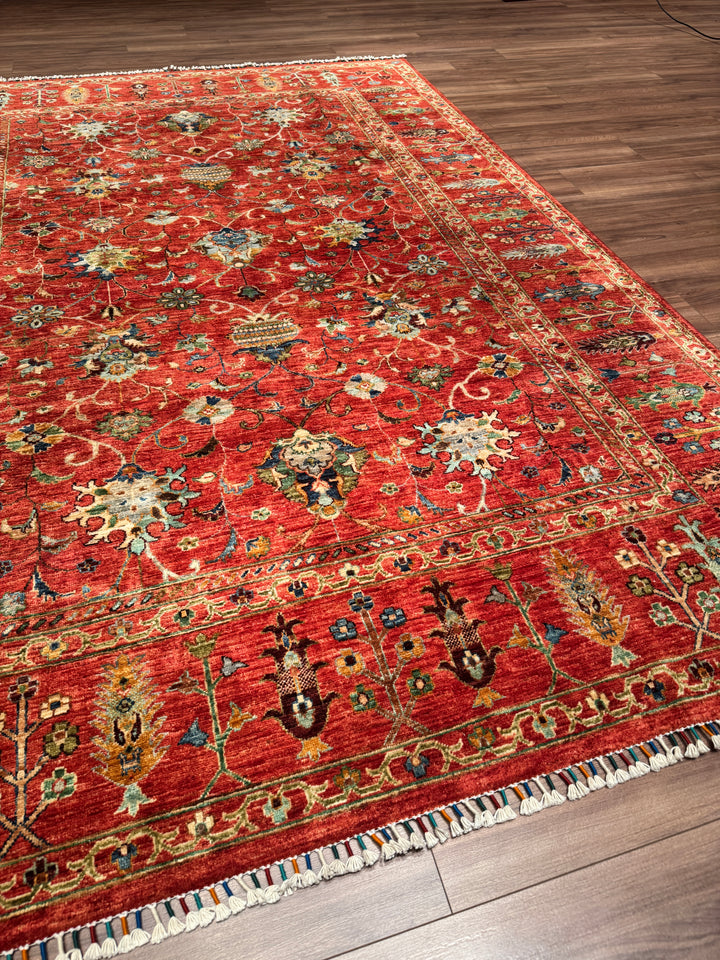 Sultani Binbirgece Orijinal El Dokuması Kırmızı Kök Boya Yün Halı 205x303 6.21 Metrekare - 7x10 ft