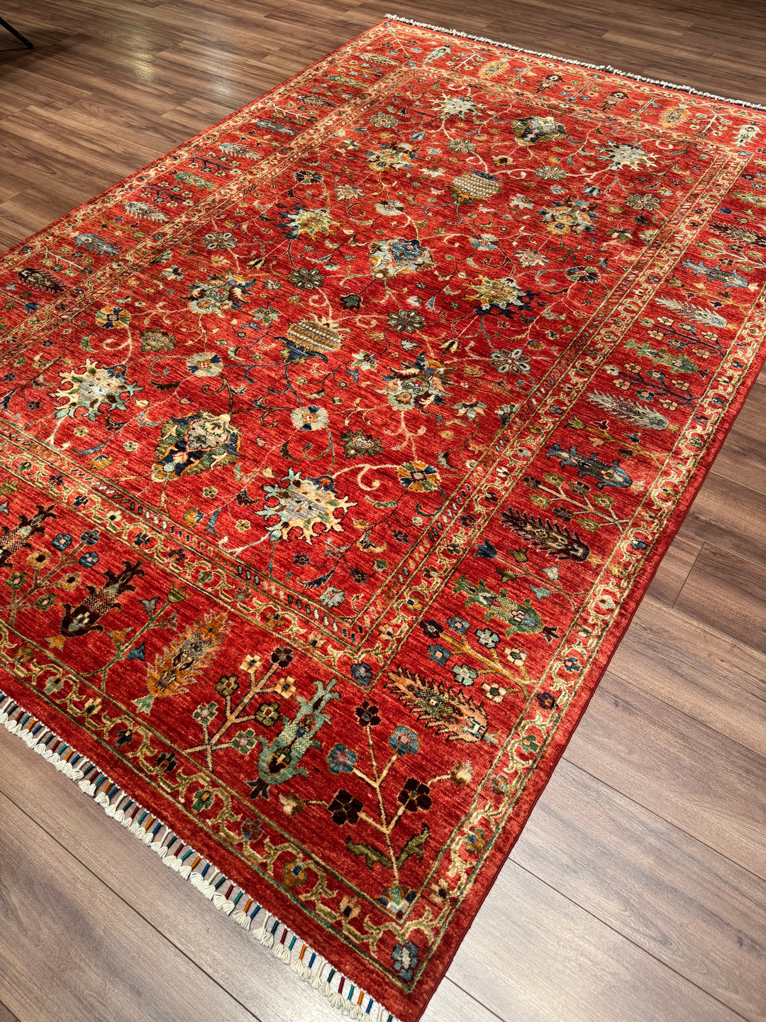 Sultani Binbirgece Orijinal El Dokuması Kırmızı Kök Boya Yün Halı 205x303 6.21 Metrekare - 7x10 ft